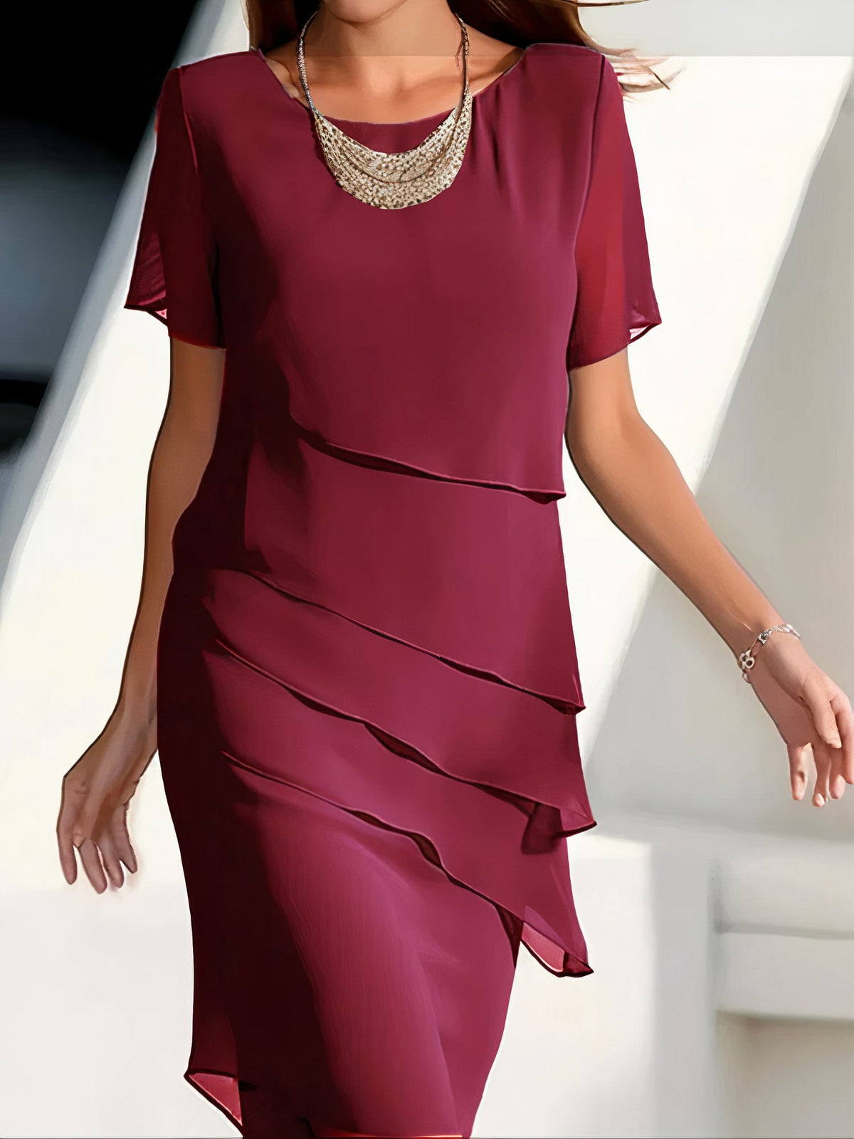 Chiffon Dress with Pleat Details