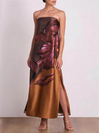Floral Contrast-Detail Maxi Dress with an Off-Shoulder Neck