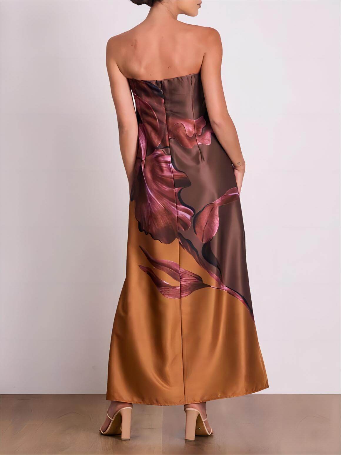 Floral Contrast-Detail Maxi Dress with an Off-Shoulder Neck