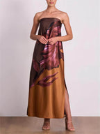 Floral Contrast-Detail Maxi Dress with an Off-Shoulder Neck