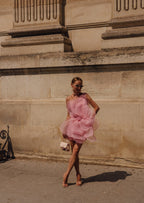 Floral Strapless Mini Dress with Floral Appliqués