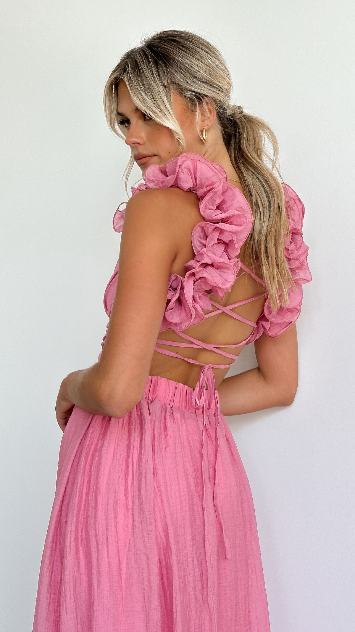 Sheer Maxi Dress with Ruffle Details