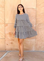 Long-Sleeve Gingham Dress