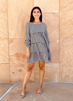Long-Sleeve Gingham Dress