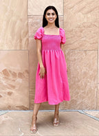 Puff-Sleeve Smocked Dress