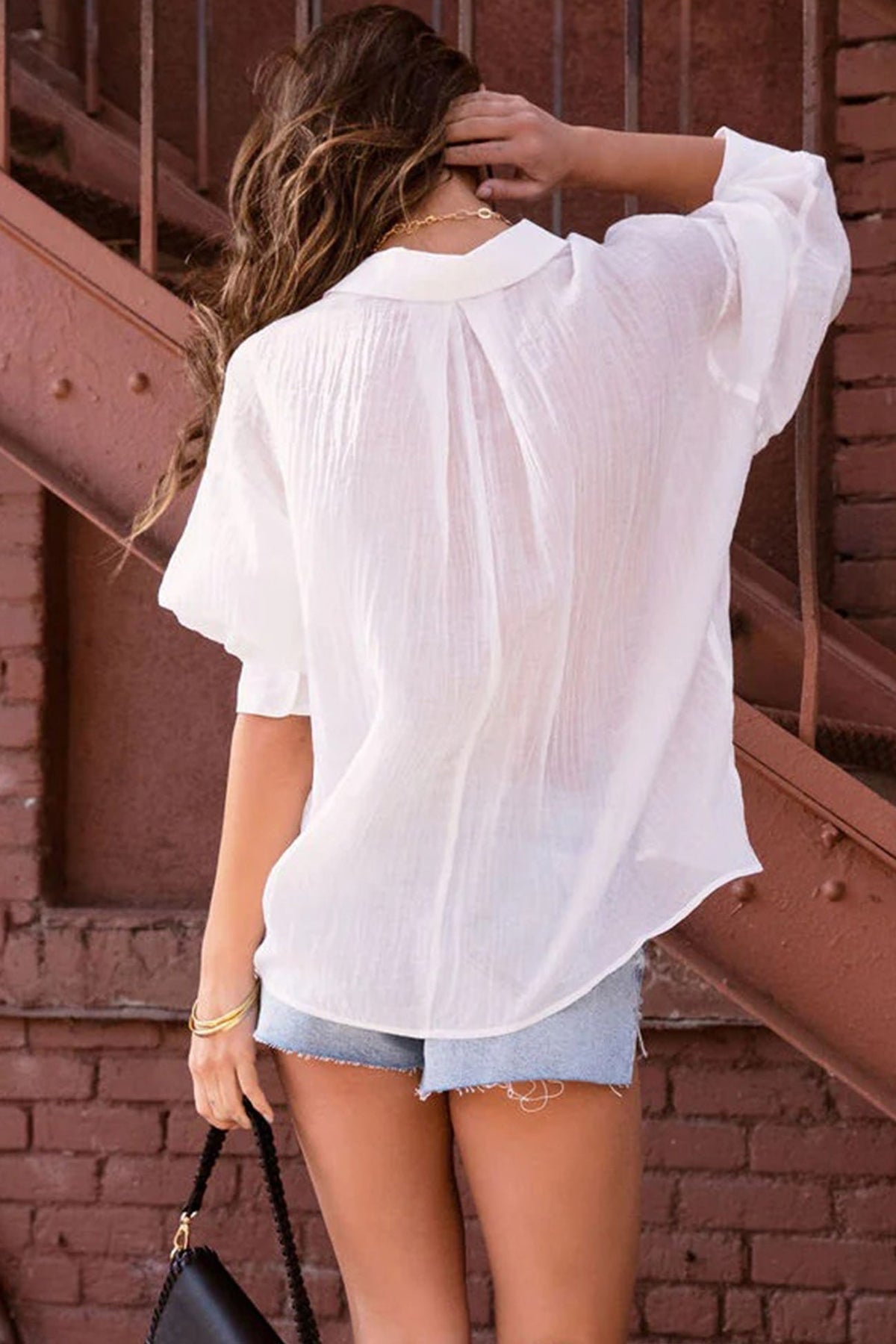 Relaxed-Fit Long-Sleeve Blouse with Pleat Details