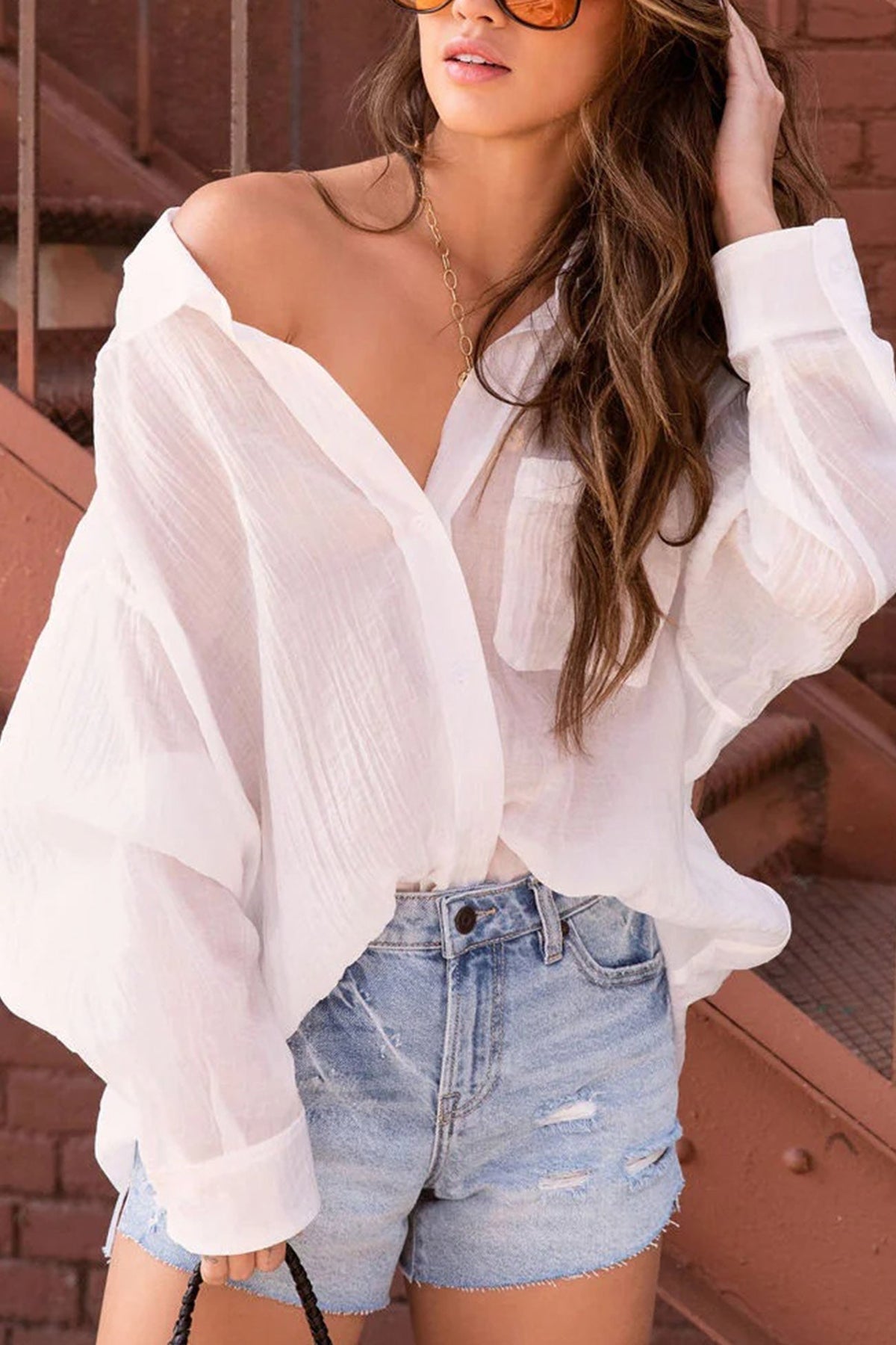 Relaxed-Fit Long-Sleeve Blouse with Pleat Details