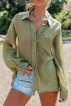 Relaxed-Fit Long-Sleeve Blouse with Pleat Details