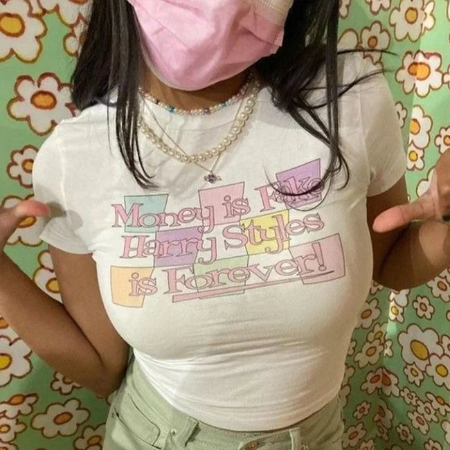 Print Harajuku Crop Top T-shirt WHITE / S t-shirt-250223 Main image