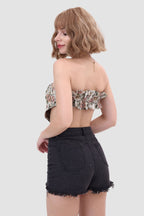 Printed Strapless Paneled Top