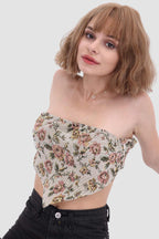 Printed Strapless Paneled Top