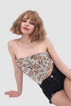 Printed Strapless Paneled Top