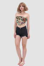 Printed Strapless Paneled Top
