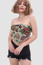 Printed Strapless Paneled Top