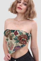Printed Strapless Paneled Top