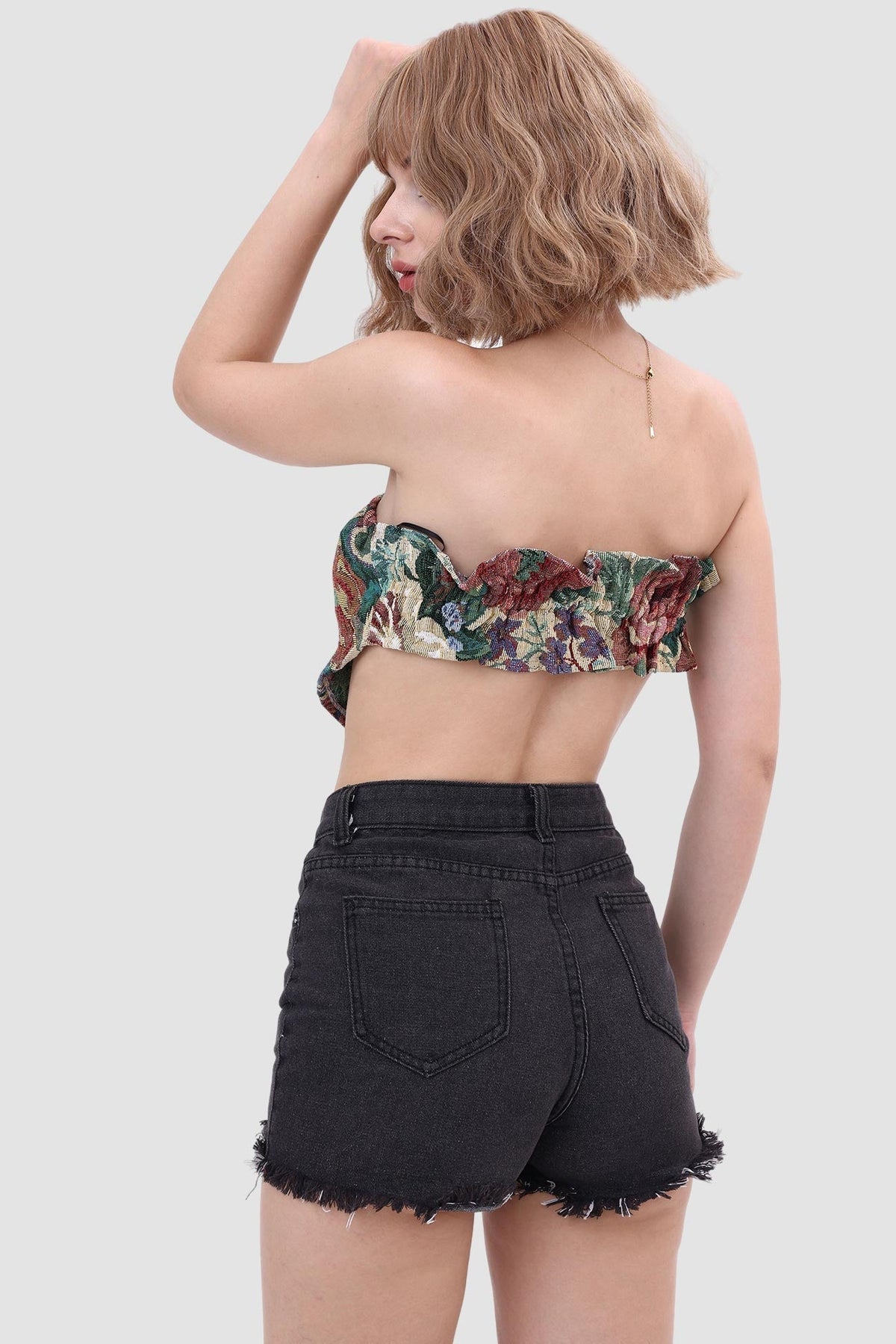 Printed Strapless Paneled Top