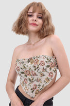 Printed Strapless Paneled Top