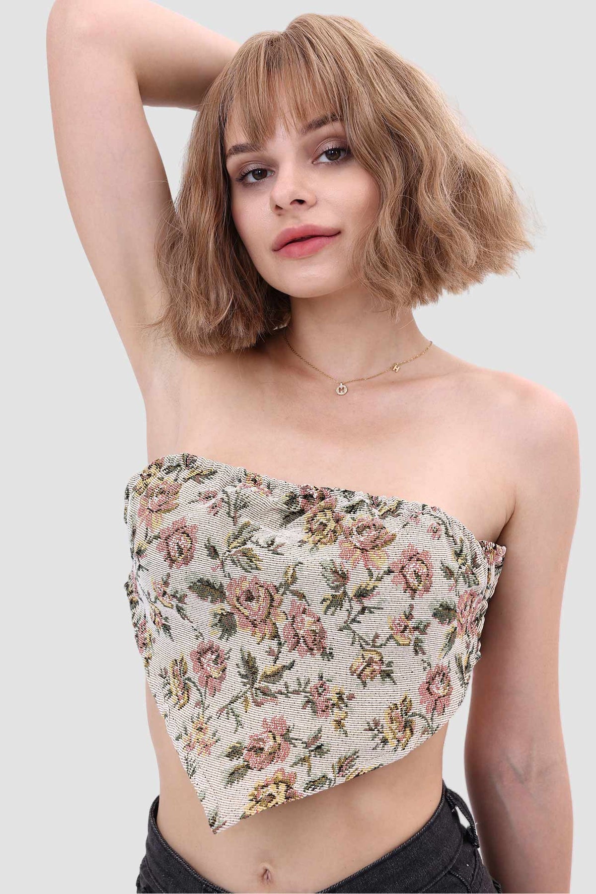 Printed Strapless Paneled Top