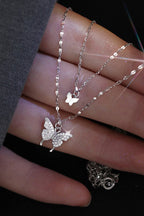 Silver Double-Layer Necklace with Butterfly Details