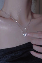 Silver Double-Layer Necklace with Butterfly Details