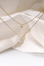 Silver Double-Layer Necklace with Butterfly Details