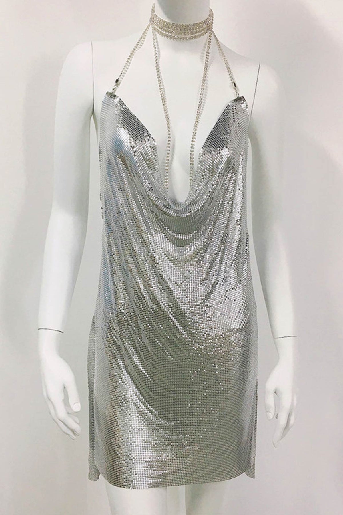 Strappy Glitter Dress with Rhinestone Accents