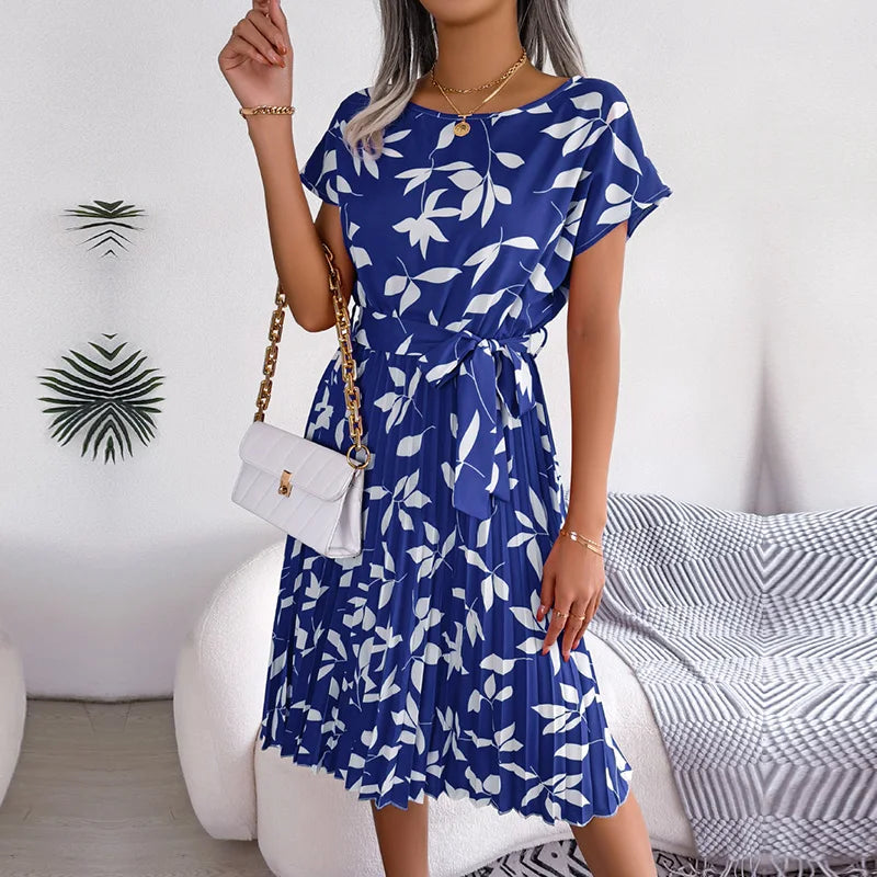 Floral High-Rise Dress with Pleat Details