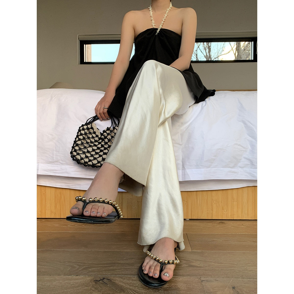 Wide-Leg Satin Pants