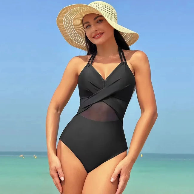 Solid Mesh V-neck One Piece Set Main image