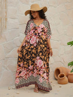 Plus Size Boho Floral Beach Cover Up color2 / One Size