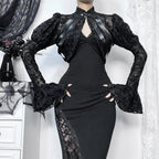 Mesh Flared Sleeve Ebony Blouse
