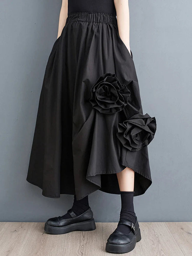 Vintage Floral Baggy Midi Skirt Black / One Size Main image