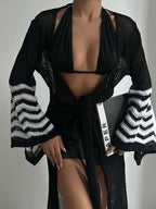 Knitted Lace Up Beach Cover Up Black / One Size