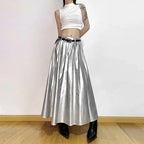 High Waist Pleated Cyberpunk Skirt silver / S