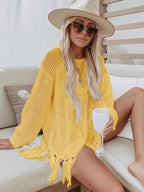 Solid Lace Up Tassel Beach Cover Up Yellow / One Size