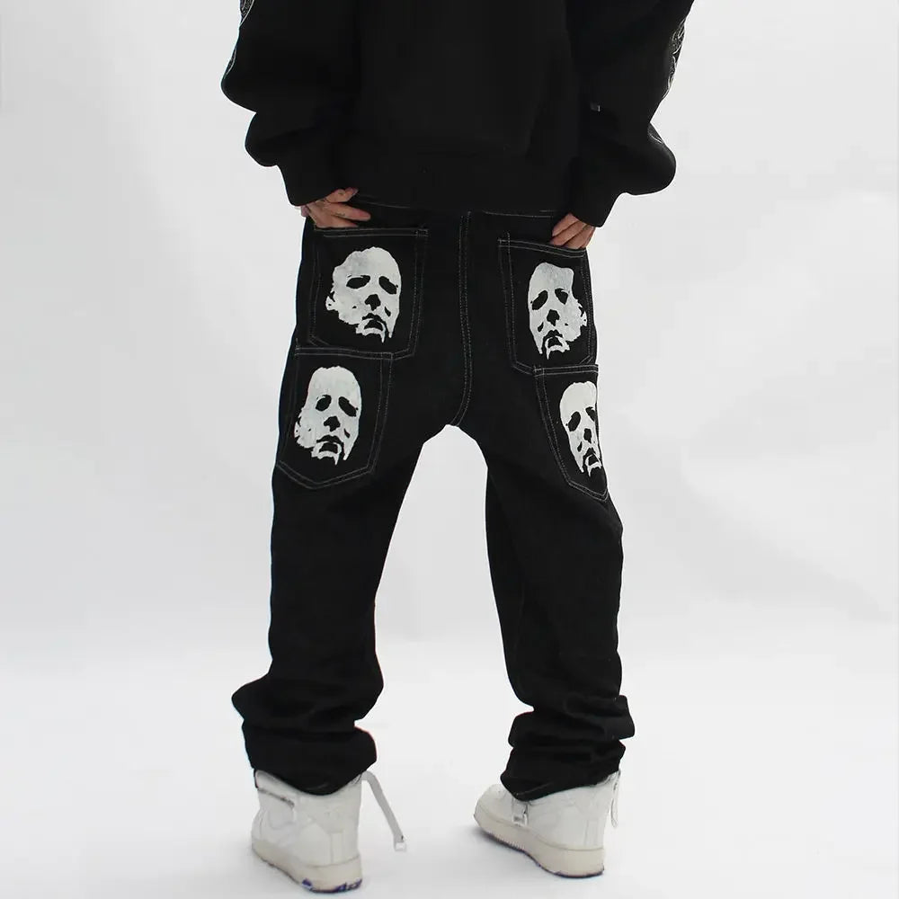Bat Print Gothic Streetwear Pant black / S