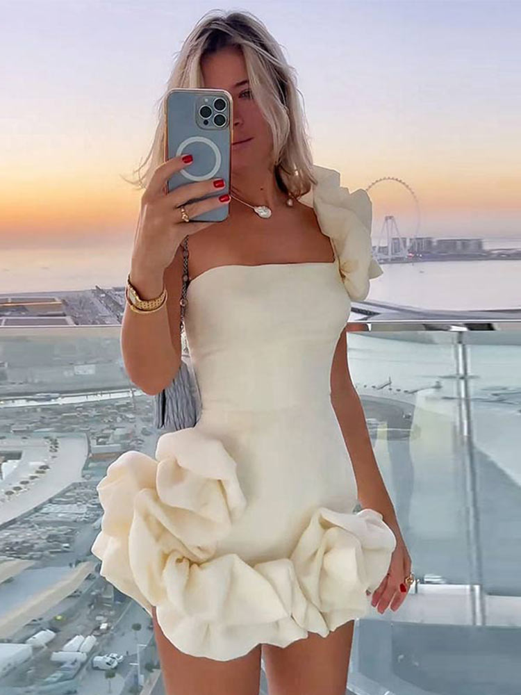 Off-Shoulder Bodycon Mini Dress with Ruffle Details