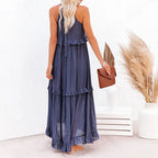 Halterneck Fitted Maxi Dress with Ruffle Details