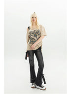 Dark Medieval Ribbon Flare Denim Trouser