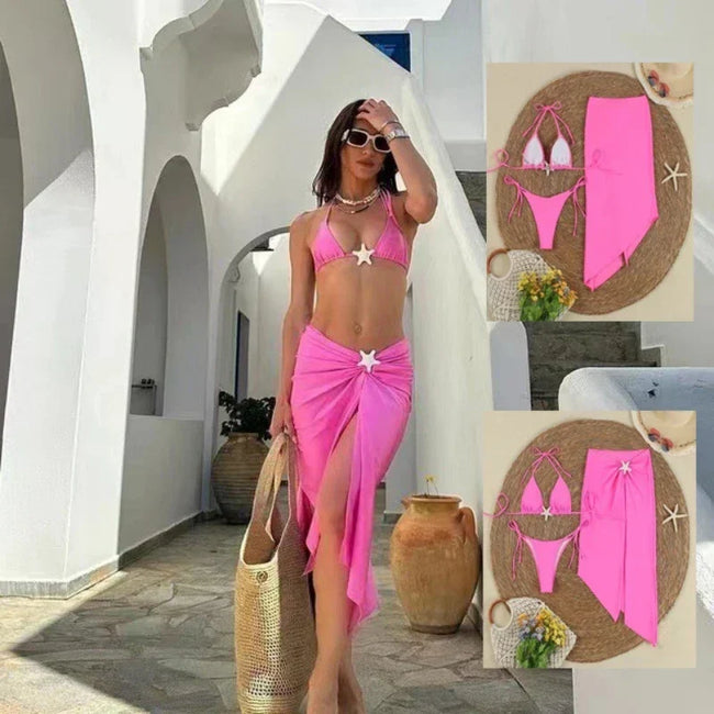 Starfish Thong Bikini Set Three Piece Swimsuit pink / S Main image