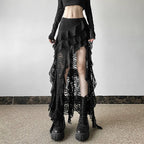 Lace Ruffles Patchwork Mini Skirt Black / S
