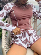 Tropical Print Rashguard Two Piece Set Pink / S