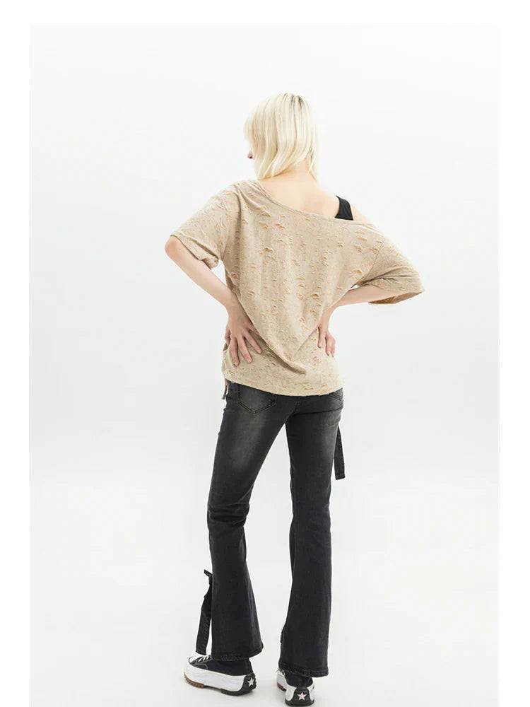 Dark Medieval Ribbon Flare Denim Trouser