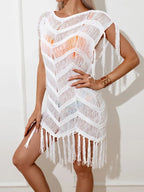 Knitted Tassel Bikini Cover Up WHITE / One Size