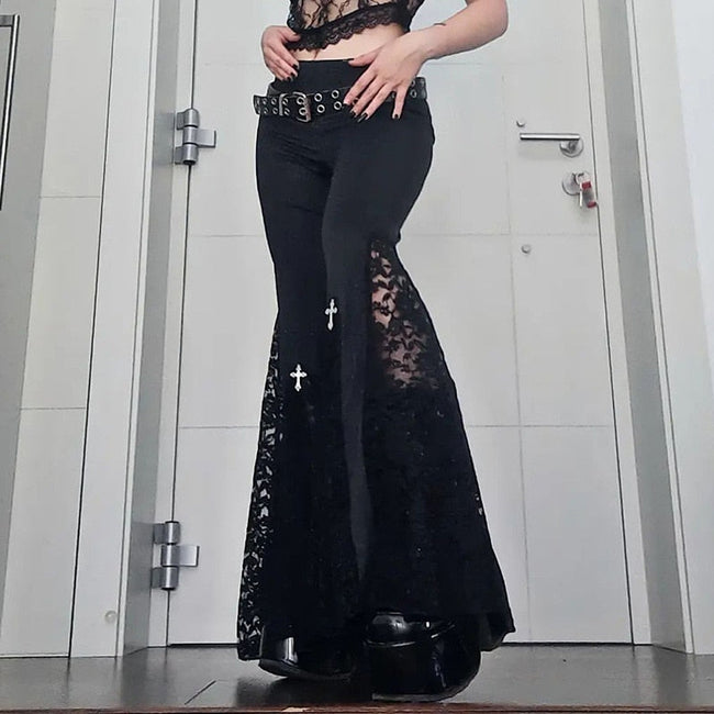 Black High-Rise Lace Paneled Pants Main image