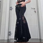 Black High-Rise Lace Paneled Pants