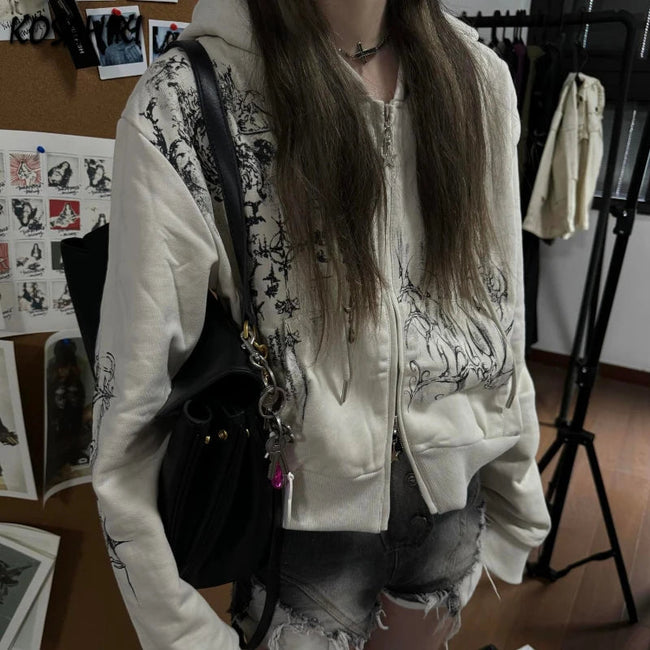 Dark Cropped Twin Zip Hoodie Main image