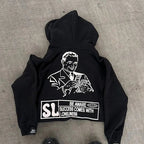 Dark Alphabet Graphic Pullover Hoodie black2 / S