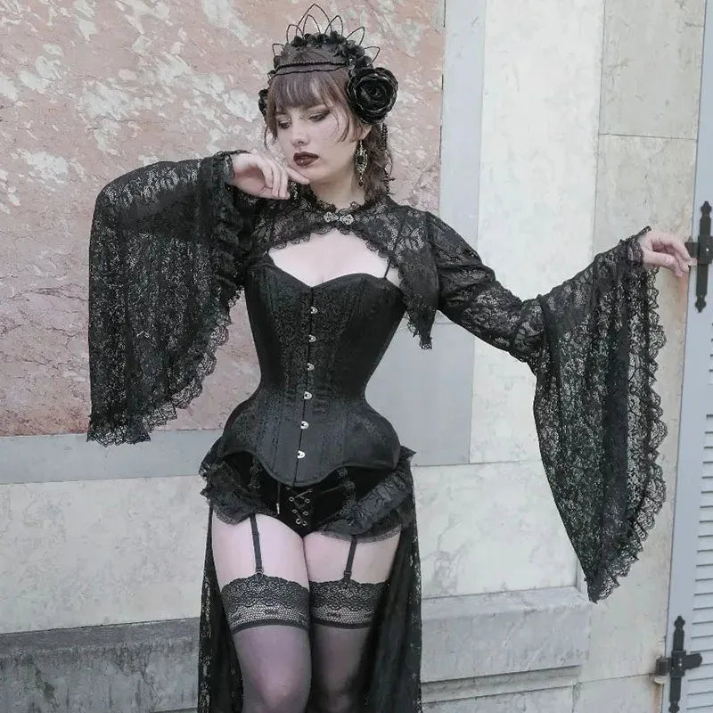 Dark Flared Sleeve Silk Blouse