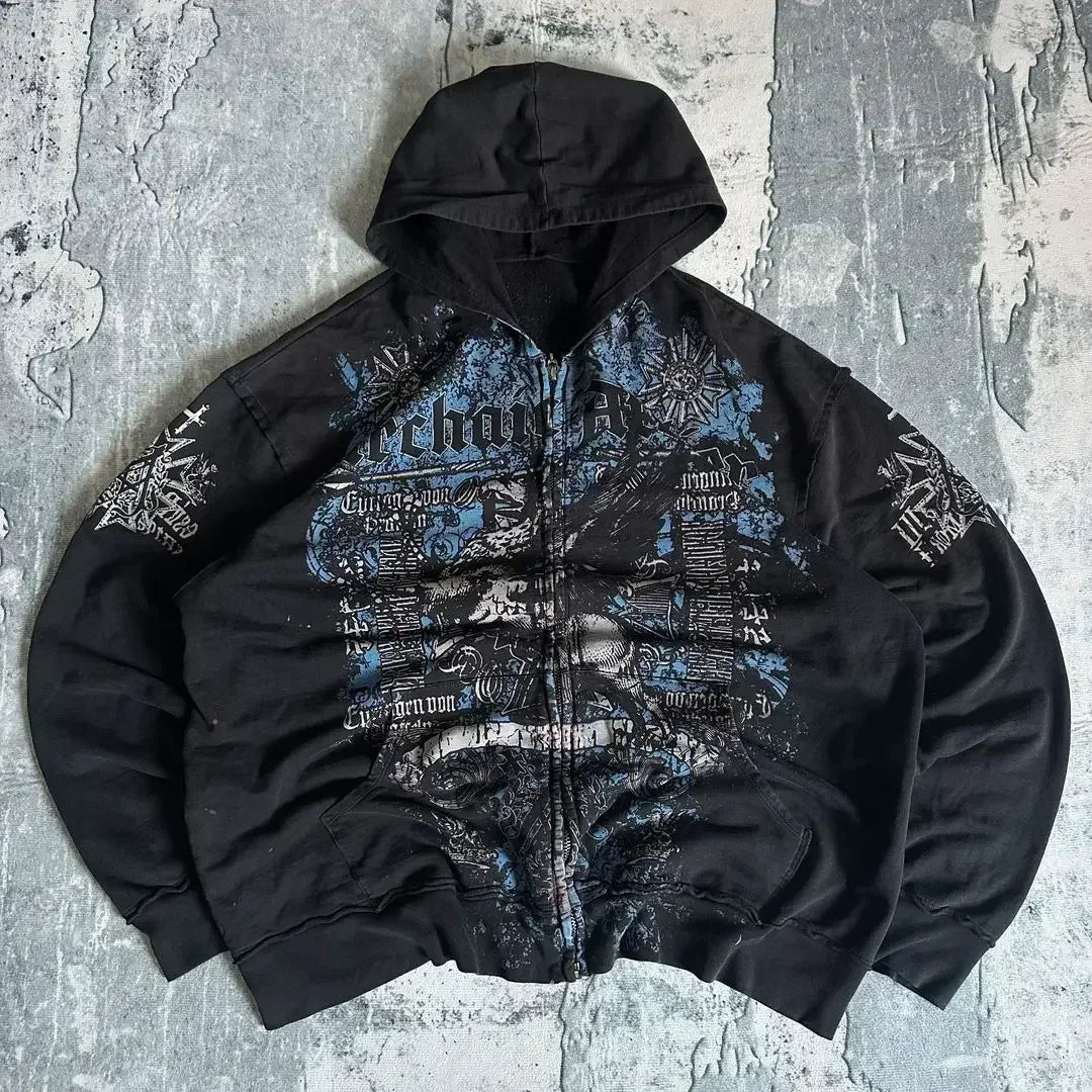 Distress Road Medieval Zip Hoodie black4 / S
